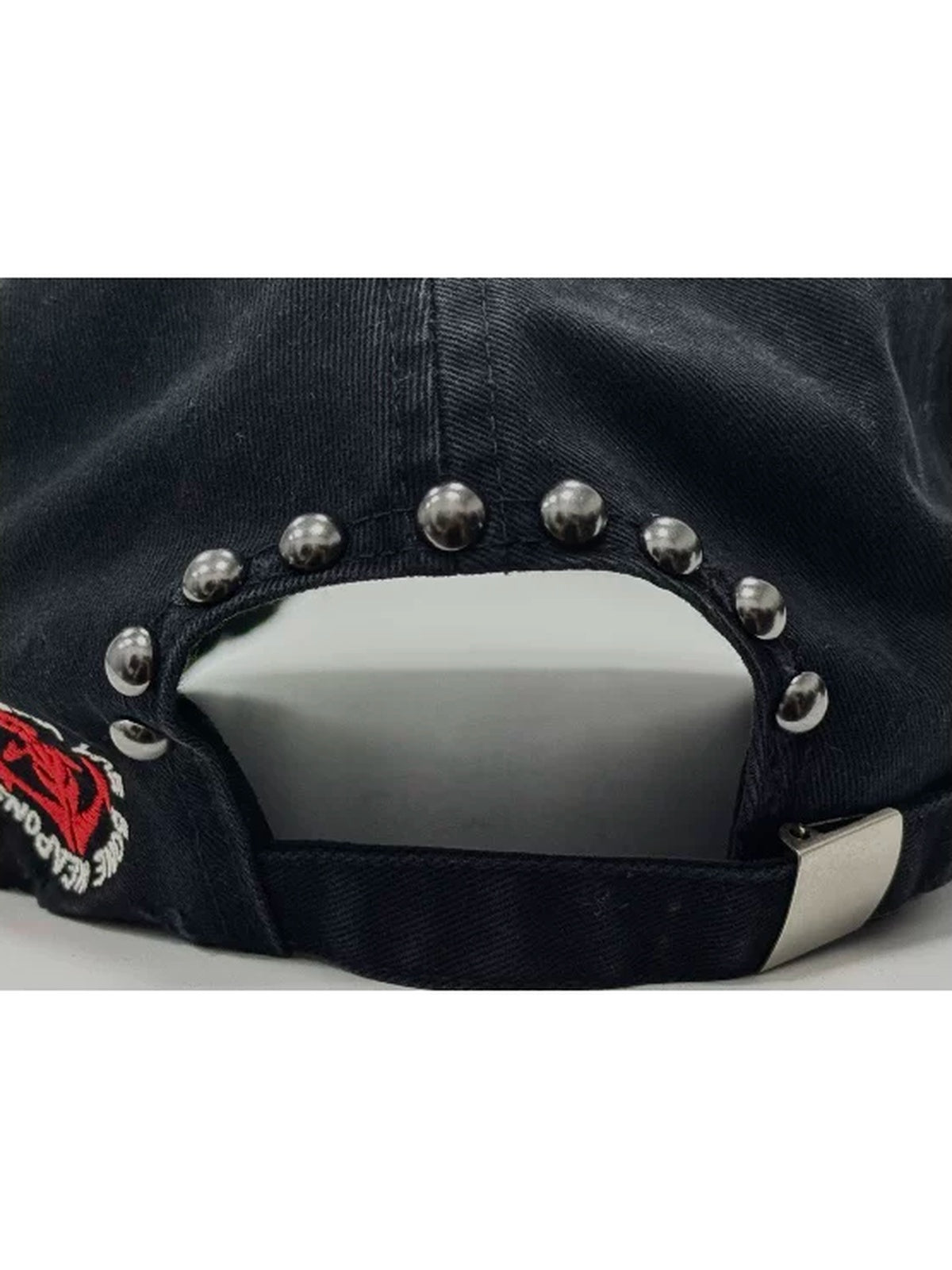 WANNA LAB Bone Pistols Embroidered Studded Washed Denim Cap - Washed Black back strap and studs detail