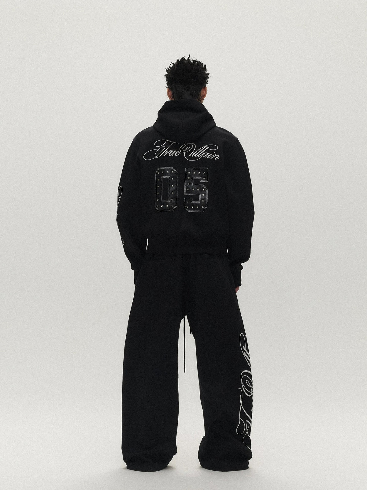 True Villain Studded Zip-Up Hoodie & Sweatpants - Black set back studio