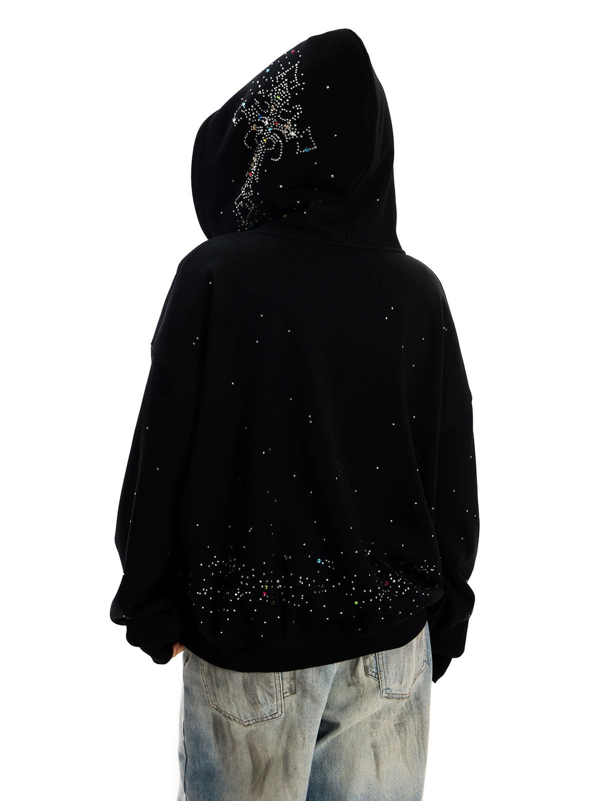 0123Start Rhinestone Cross Zip-Up Hoodie - Black back