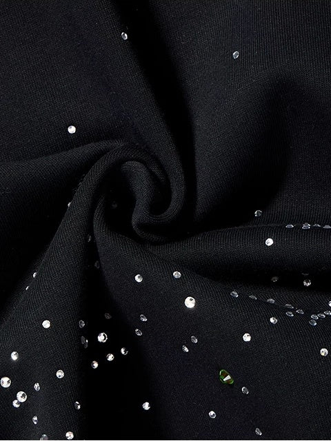 0123Start Rhinestone Cross Zip-Up Hoodie - Black fabric rhinestone detail