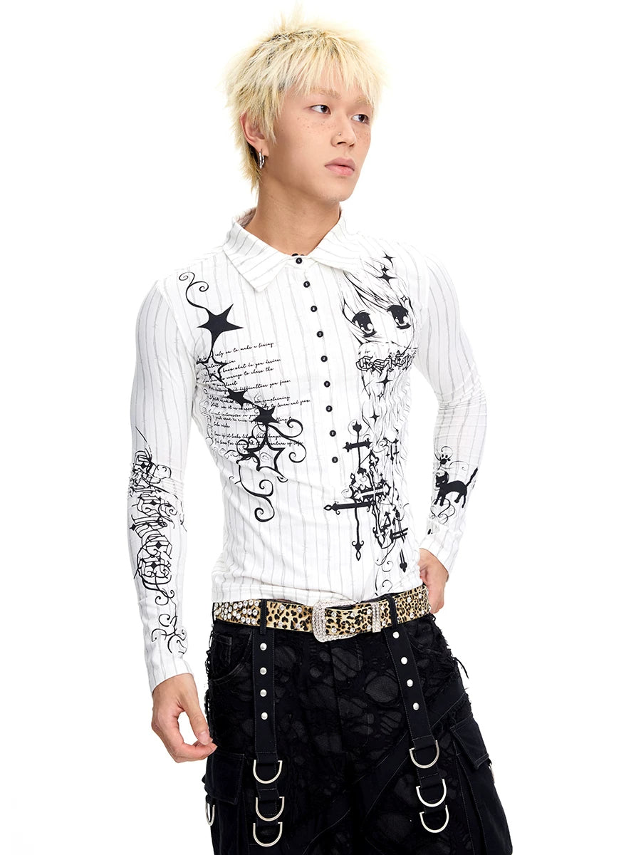 CFIERCE Thorn Stripe Angel Girl Faux-Fur Collar Polo Top - view 3