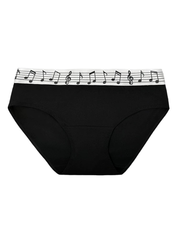 Moire Music Note Mid-Rise Briefs - Black single brief, front