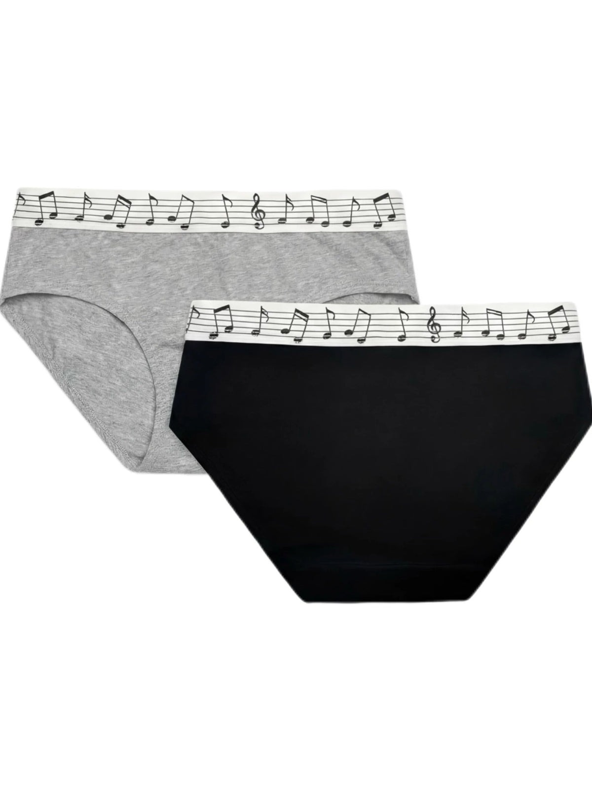 Moire Music Note Mid-Rise Briefs - Black and gray two-piece set