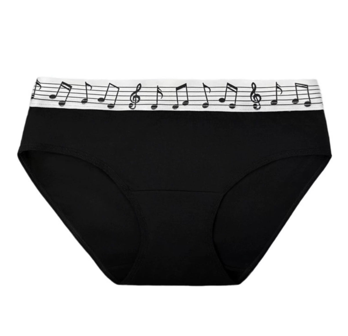 Moire Music Note Mid-Rise Briefs - Black brief front detail