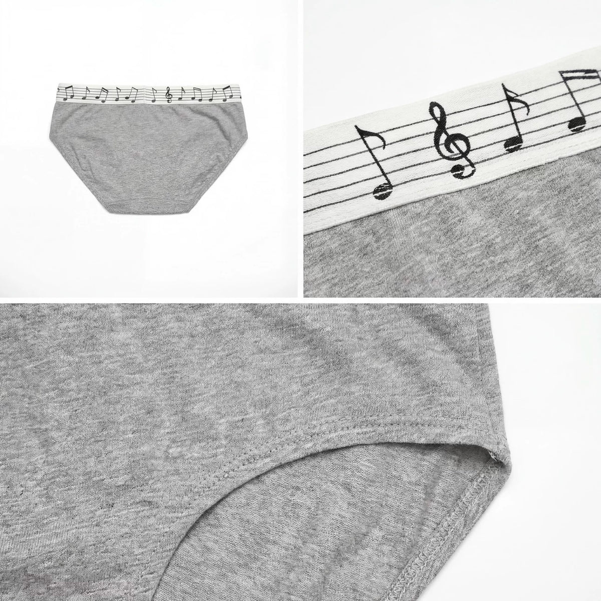 Moire Music Note Mid-Rise Briefs - Gray brief and waistband details