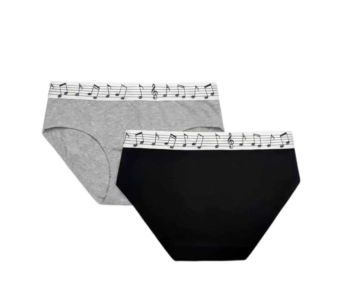 Moire Music Note Mid-Rise Briefs - Black and gray set, rear view