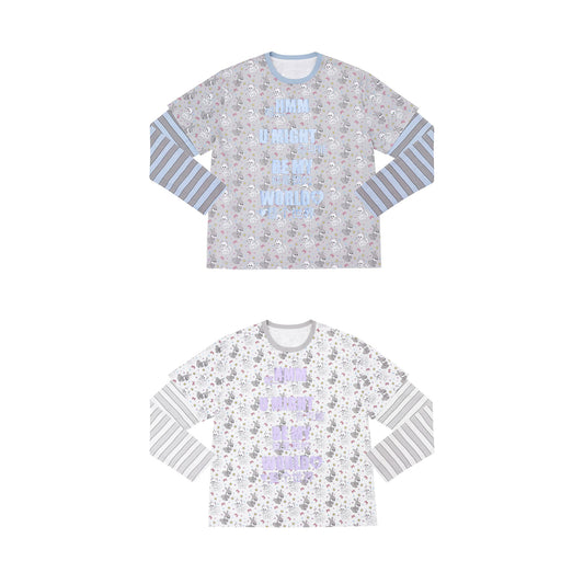 CFIERCE Cat & Rabbit Mock-Layered Long Sleeve Tee - blue and purple colorways side by side