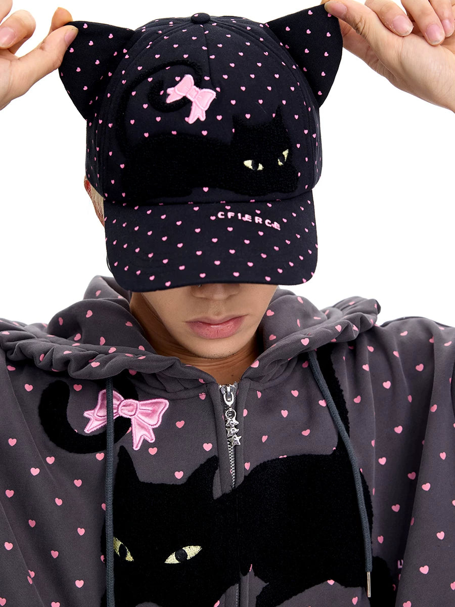 CFIERCE Black Cat-Ear Baseball Cap - close model view