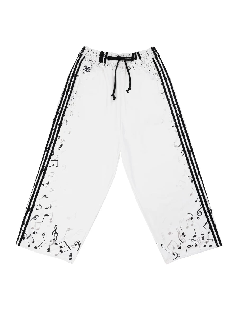 CFIERCE Music Staff Print Wide-Leg Sweatpants - white music staff sweatpants flat front