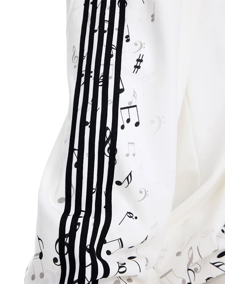 CFIERCE Music Staff Print Wide-Leg Sweatpants - white music staff sweatpants side stripe and notes detail