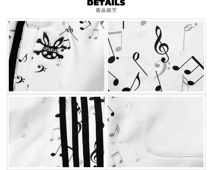 CFIERCE Music Staff Print Wide-Leg Sweatpants - music note print and side stripe details