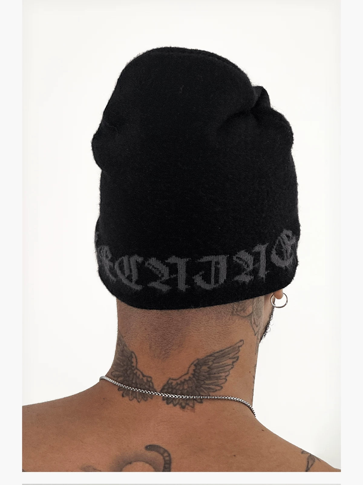 Bull & Pegasus Rhinestone Jacquard Beanie - Black Bull back lettering