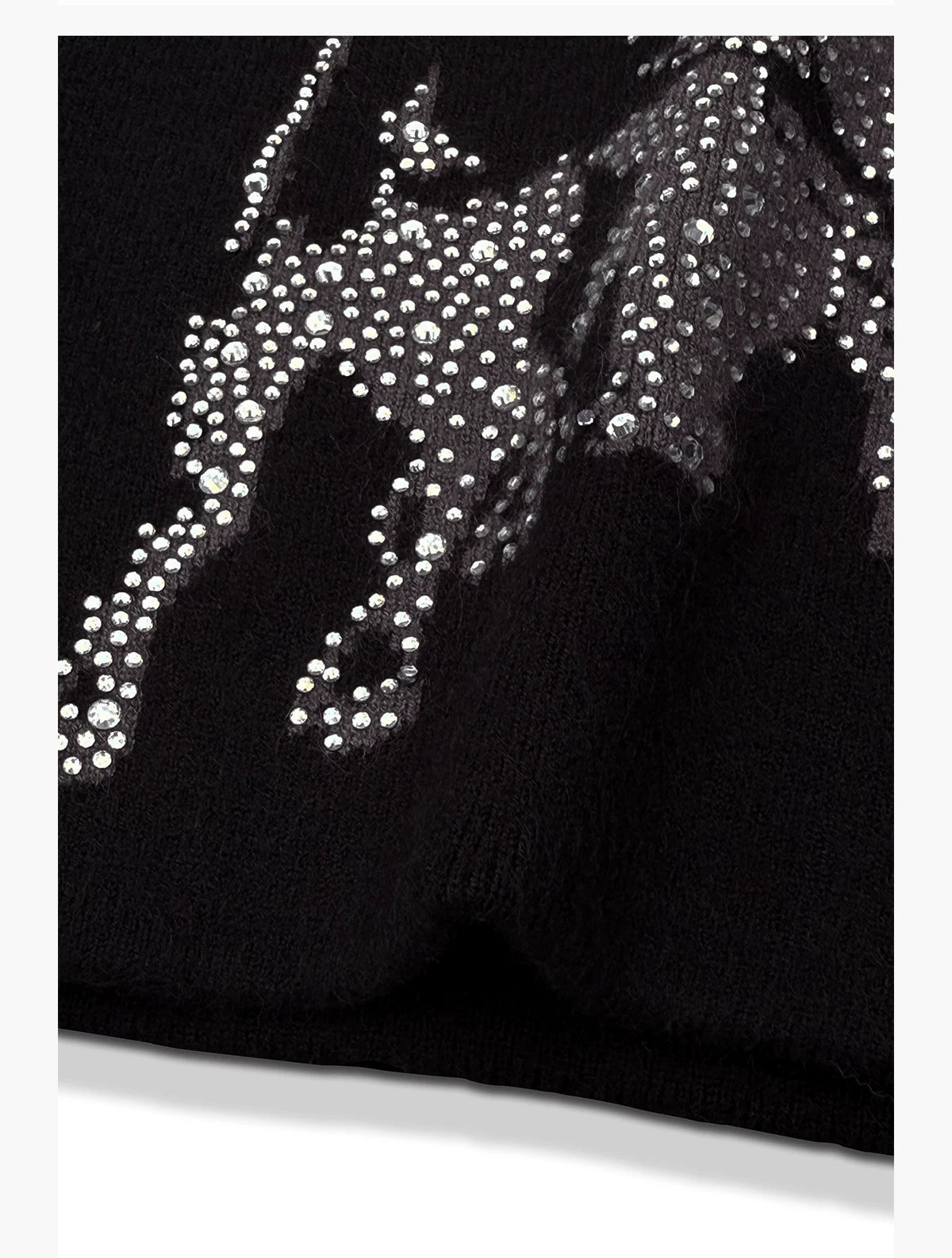 Bull & Pegasus Rhinestone Jacquard Beanie - Black Bull rhinestone detail