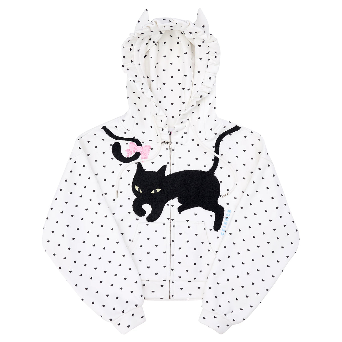 CFIERCE Black Cat Heart Dot Cat-Ear Zip Hoodie - white hoodie product front
