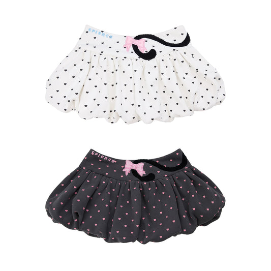CFIERCE Cat-Tail Heart Dot Bubble Mini Skirt - white and gray heart-dot bubble mini skirts stacked on white