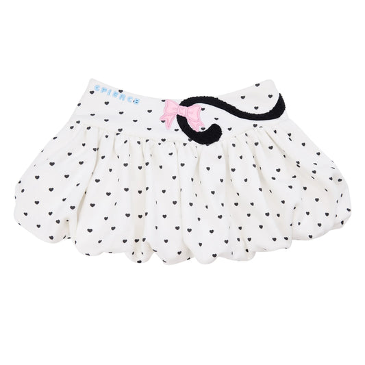 CFIERCE Cat-Tail Heart Dot Bubble Mini Skirt - white bubble mini skirt with black hearts and cat-tail applique