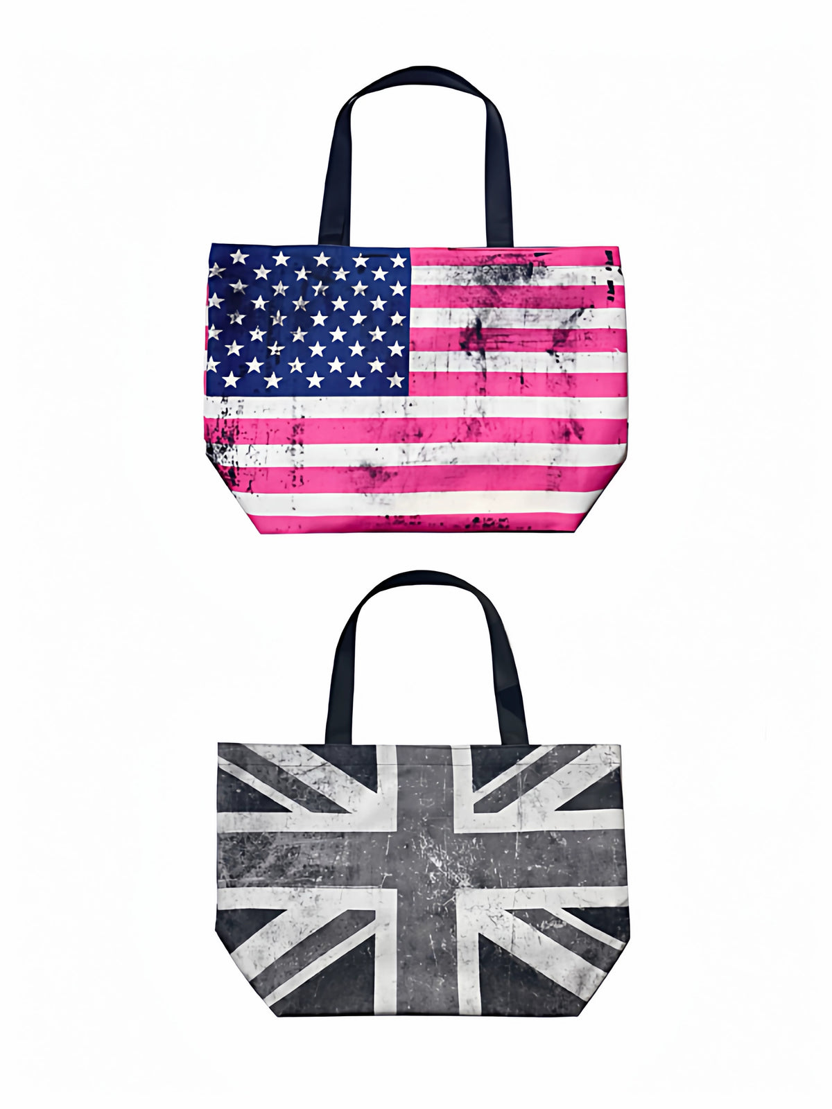 ArtByTastybabe Distressed Flag Large Canvas Tote Bag - Pink and Gray front