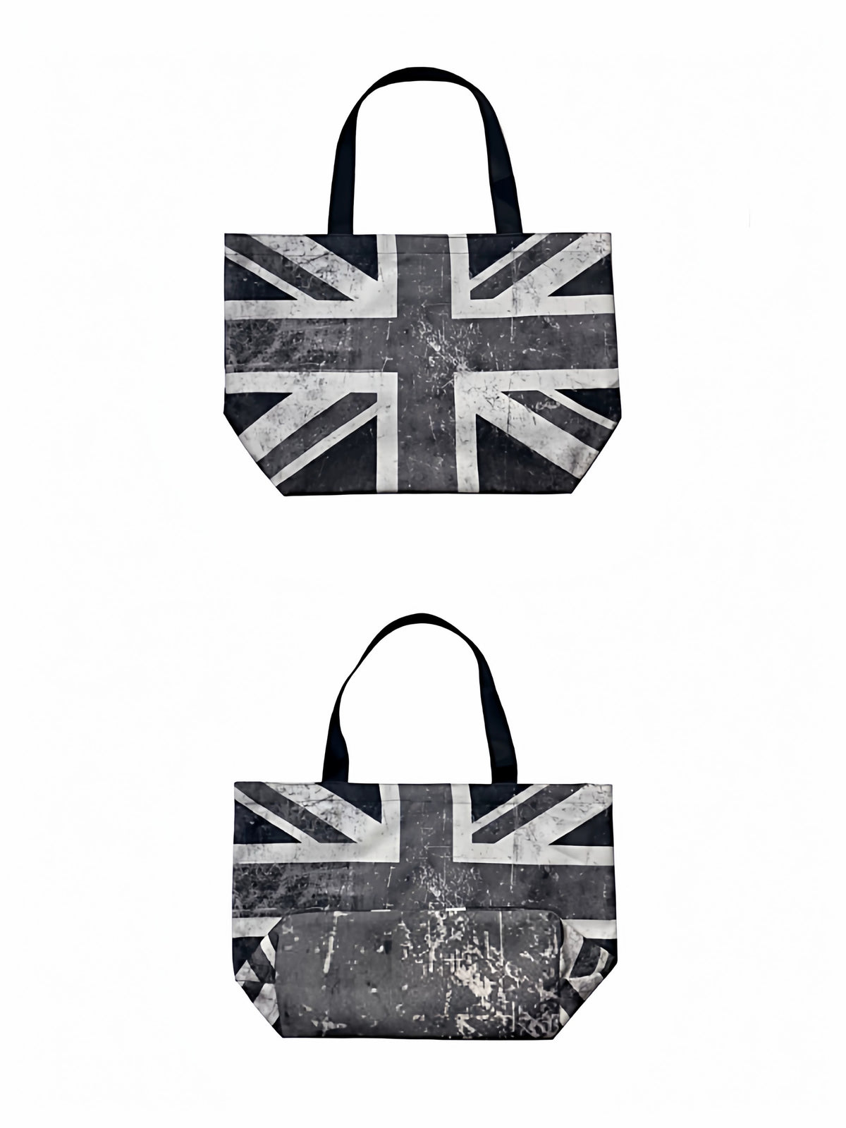 ArtByTastybabe Distressed Flag Large Canvas Tote Bag - Gray front and back