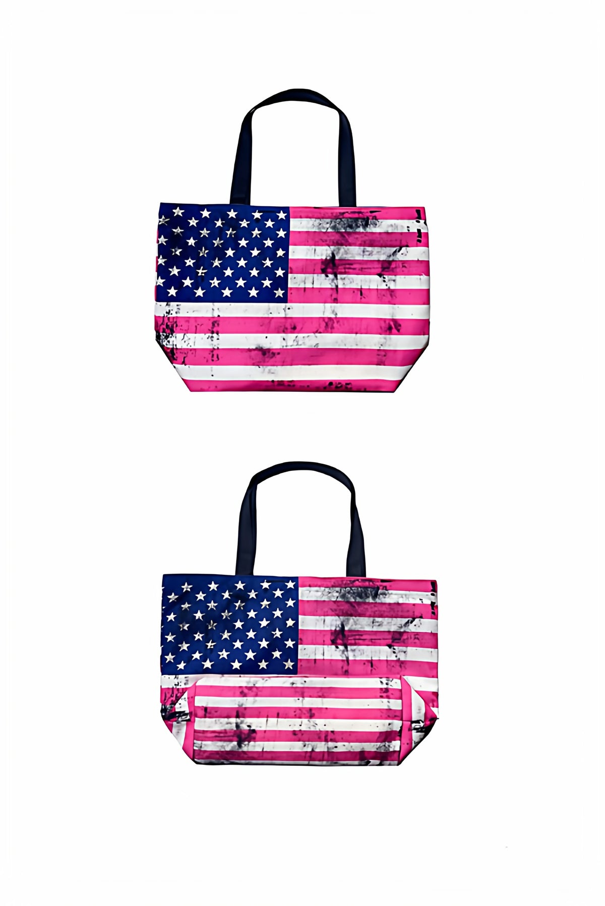 ArtByTastybabe Distressed Flag Large Canvas Tote Bag - Pink flat lay