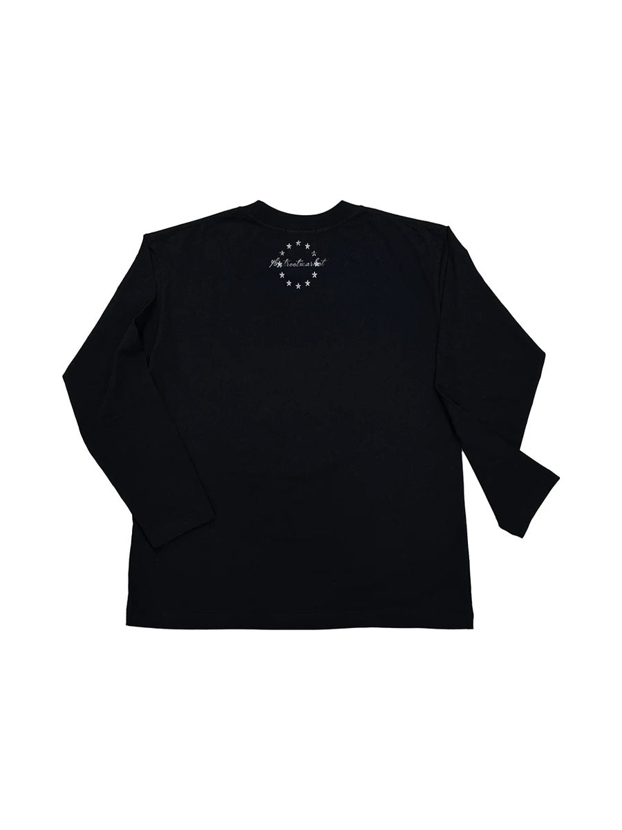 Tabloid Magazine Cover Print Long Sleeve Tee - Black back flat lay