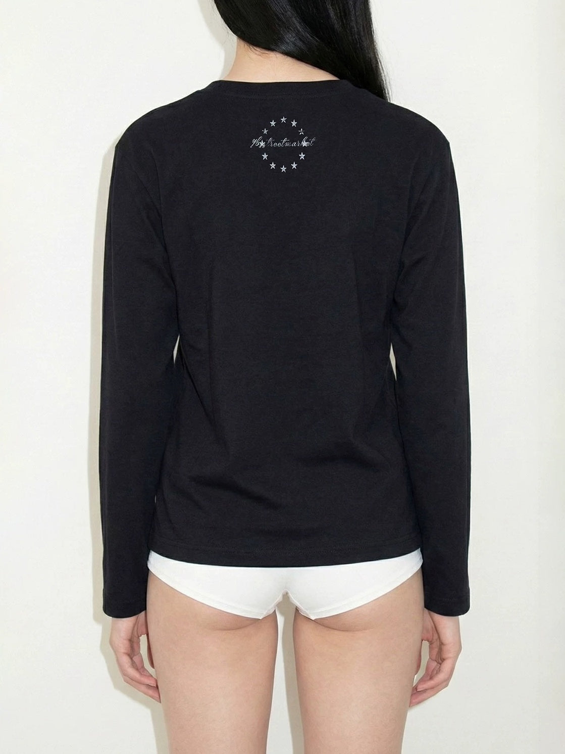 Tabloid Magazine Cover Print Long Sleeve Tee - Black back on model
