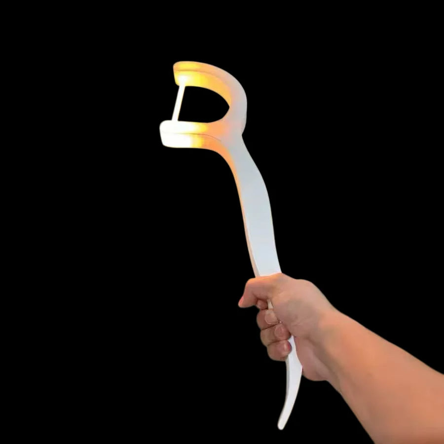 White dental-floss-pick decor with warm light