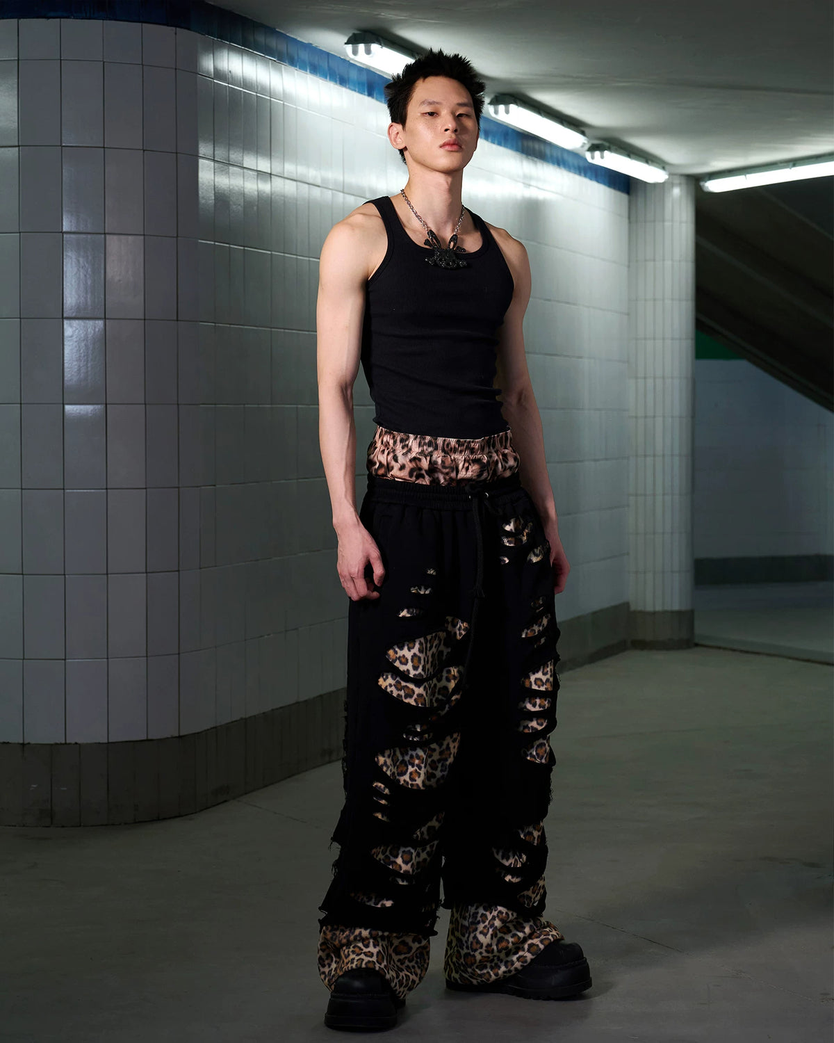 CFIERCE Leopard-Panel Ripped Double-Layer Sweatpants - view 7