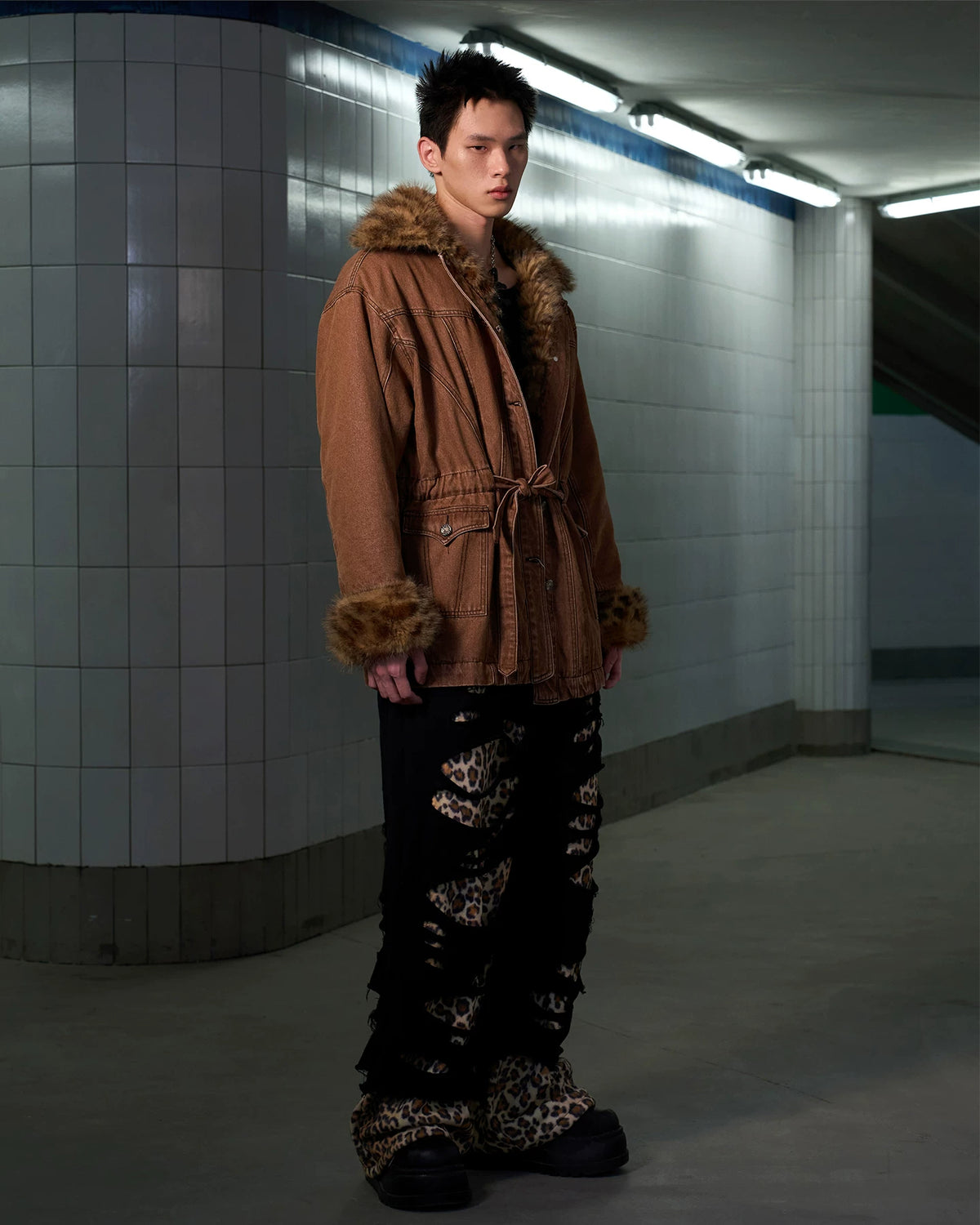 CFIERCE Leopard-Panel Ripped Double-Layer Sweatpants - view 8