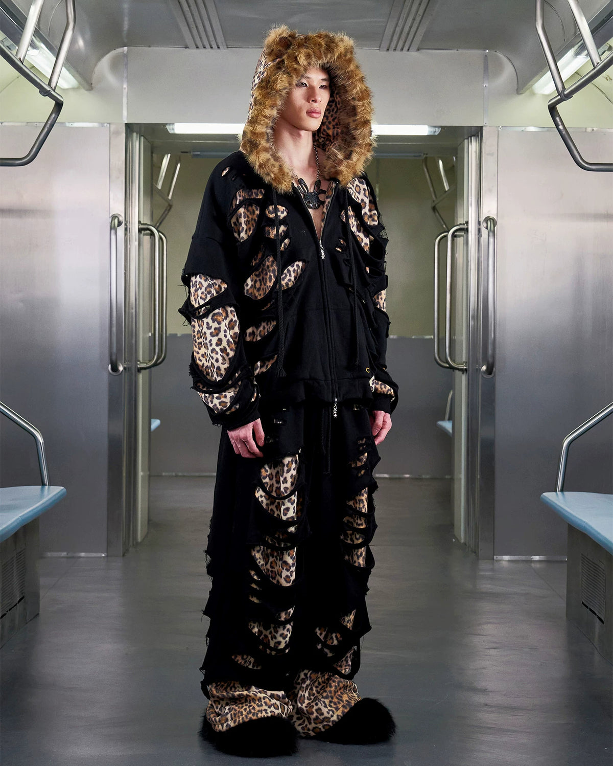 CFIERCE Leopard-Panel Ripped Double-Layer Sweatpants - view 15