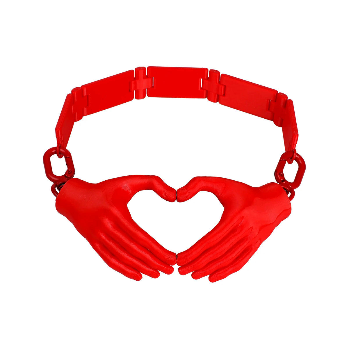 USIC X JEFF FREE PARK red magnetic heart hands necklace on white background