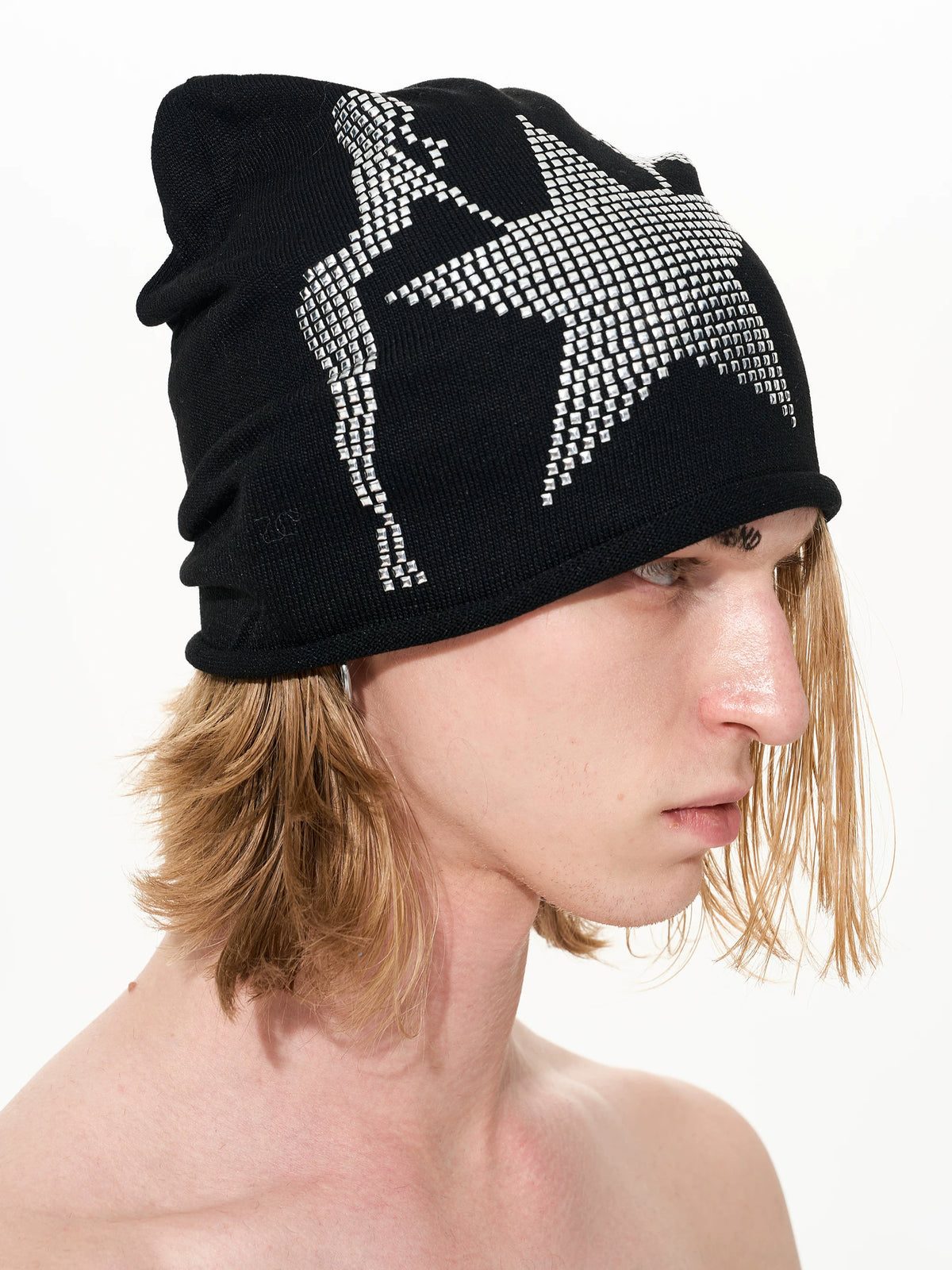 Rhinestone Star Pin-Up Beanie - Black side view