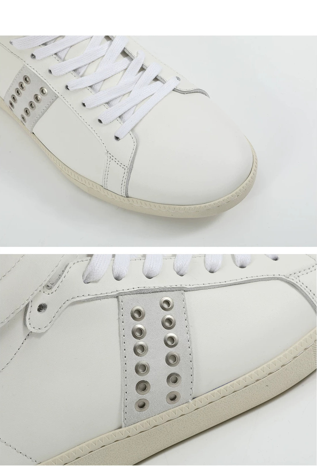 noEmosen Studded Leather High-Top Sneakers - White toe and stud details