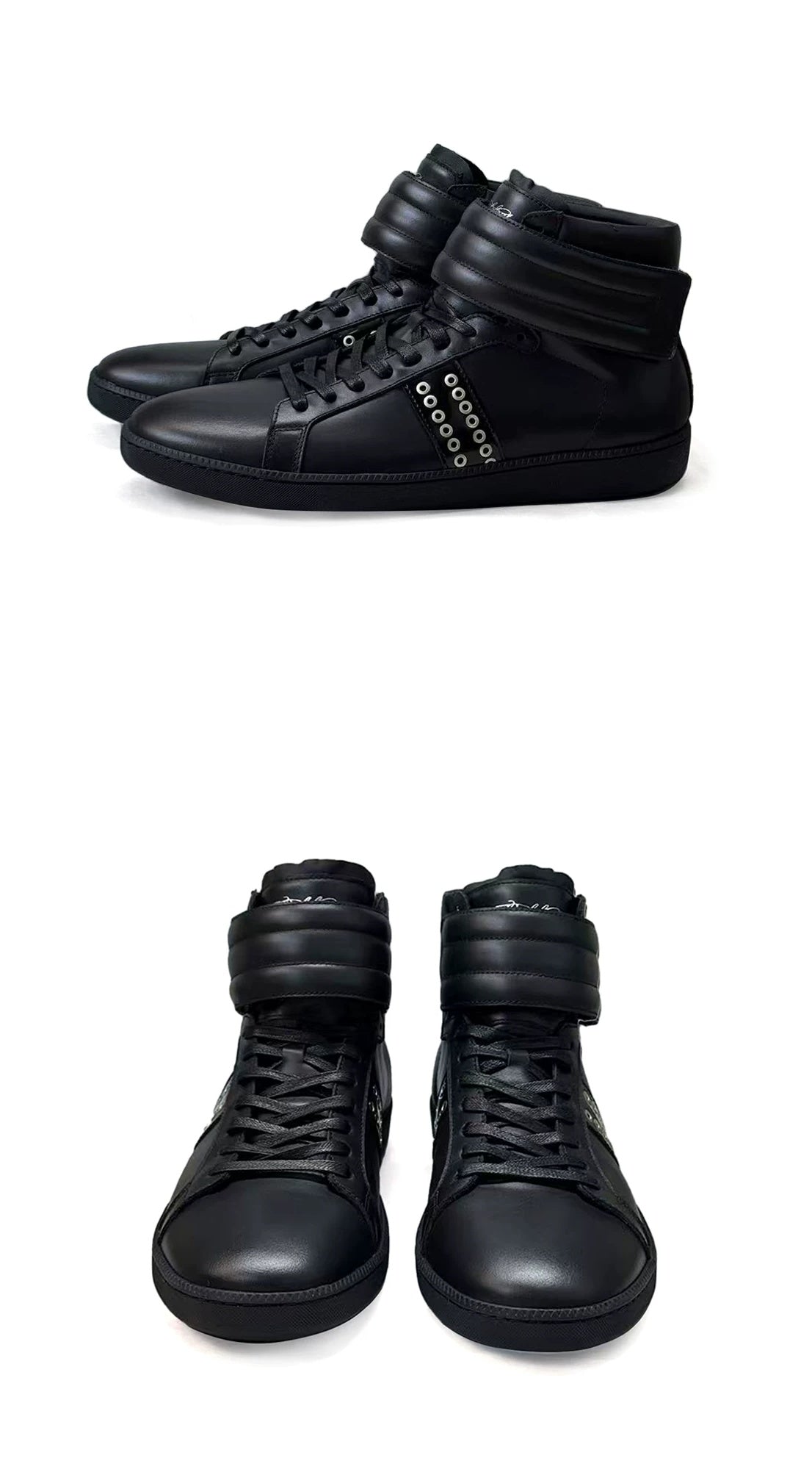 noEmosen Studded Leather High-Top Sneakers - Black side and top view