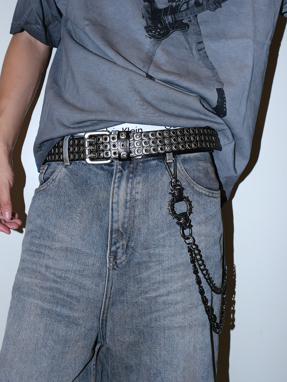 Triple Buckle Studded No-Punch Belt