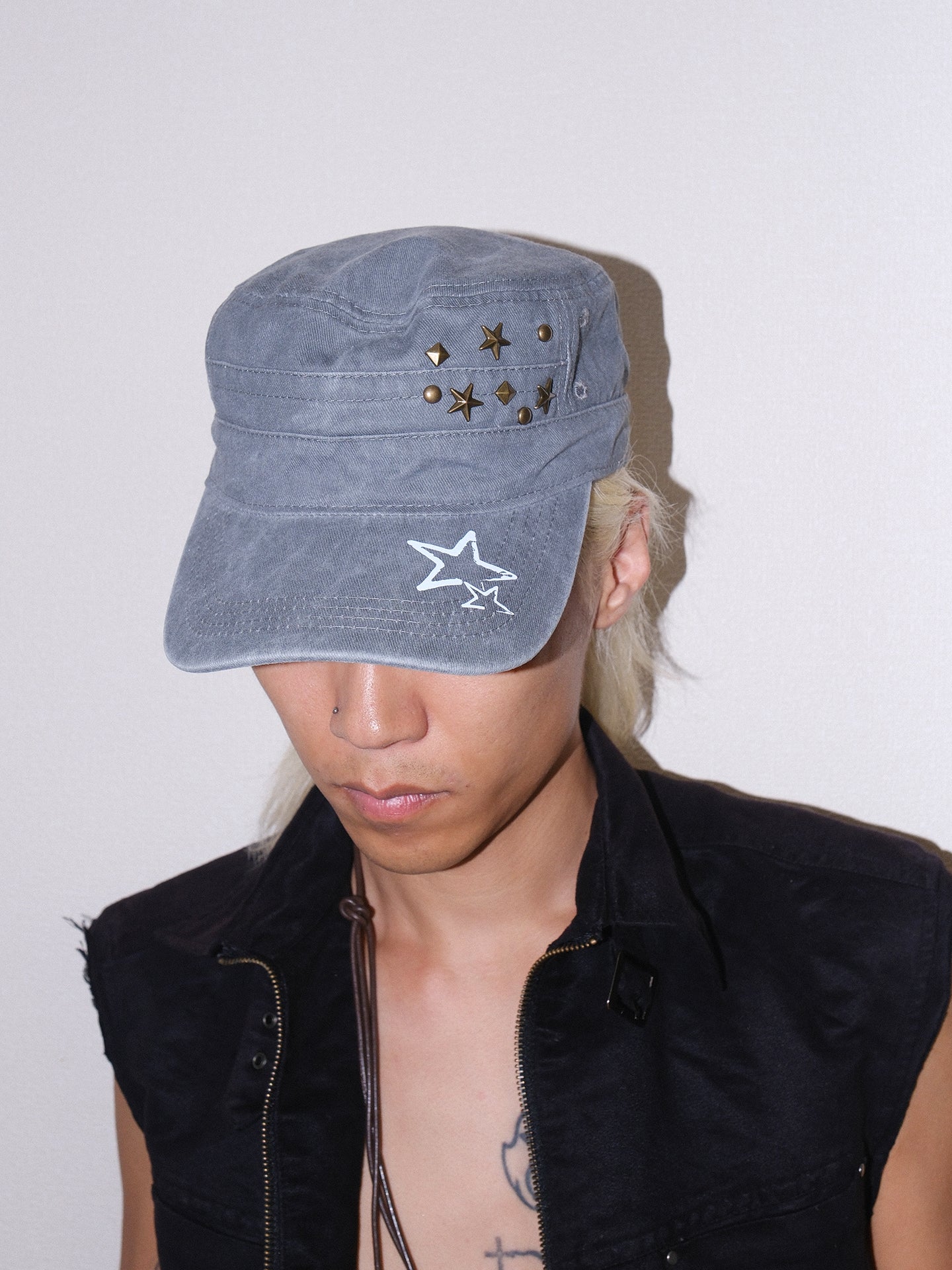 Star Studded Distressed Flat Baseball Cap