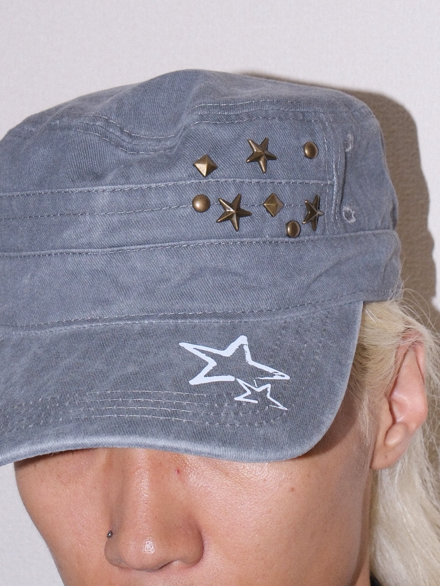 Star Studded Distressed Flat Baseball Cap