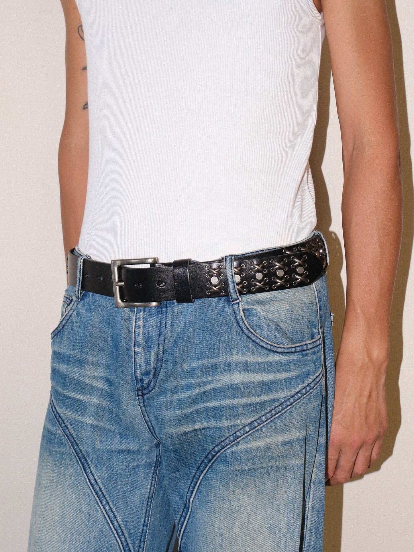 Genuine Leather Thorn Studded Jeans Belt