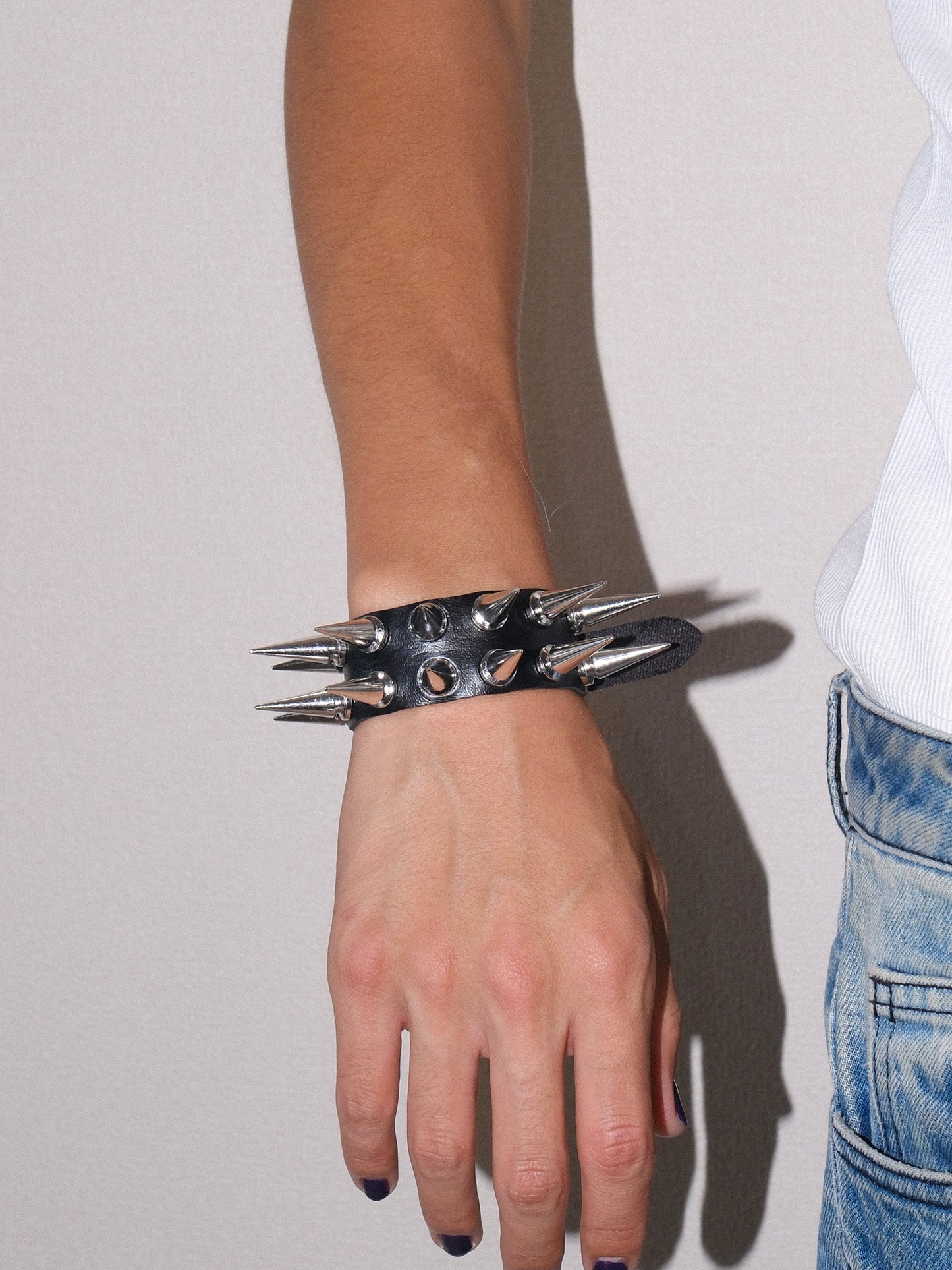 Black  Row Spike Studded Bracelet