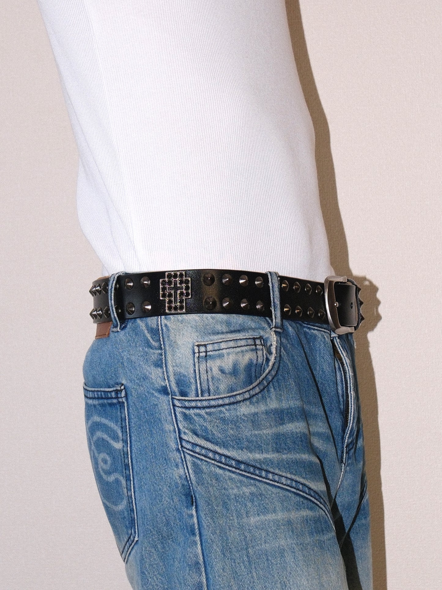 Genuine Leather Cross Rhinestone Studded Belt