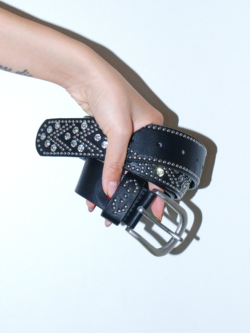 Rhinestone Studded Zinc Alloy Buckle Belt