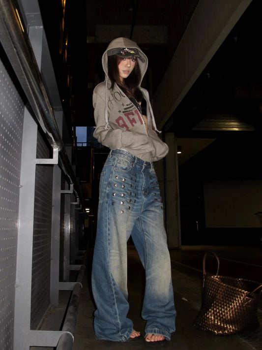 Distressed Whiskered Baggy Straight Jeans