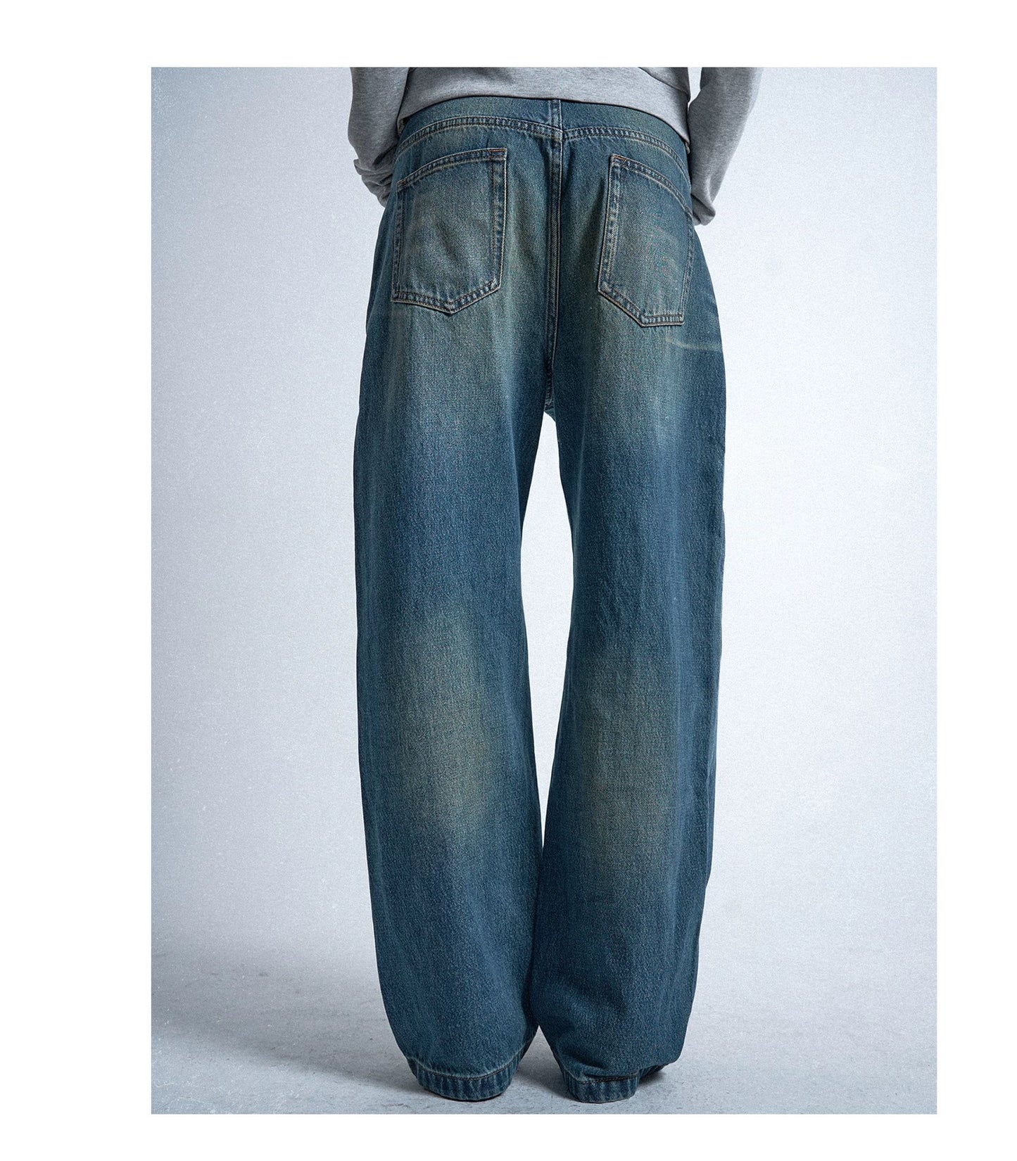 Distressed Whiskered Baggy Straight Jeans