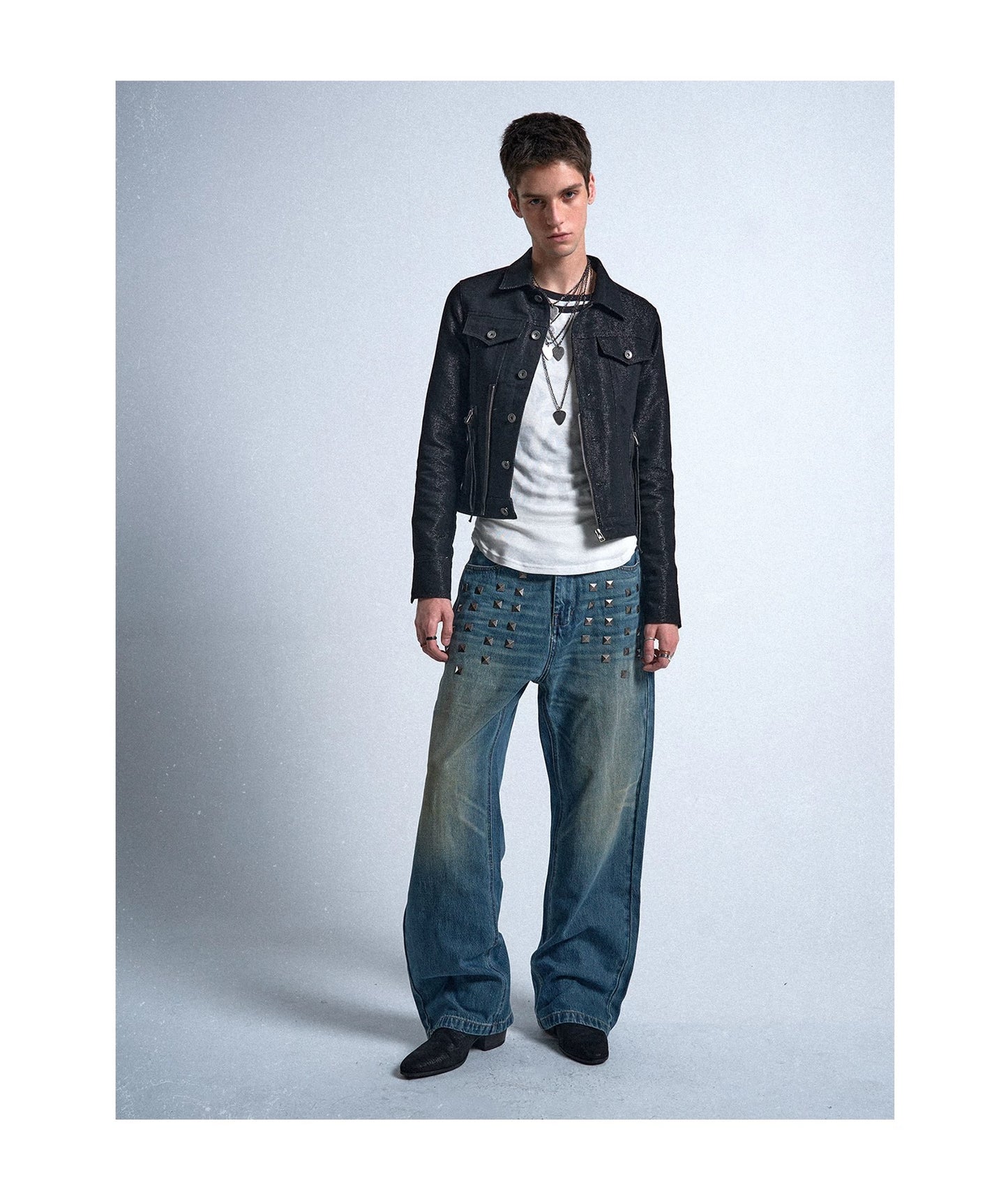 Distressed Whiskered Baggy Straight Jeans