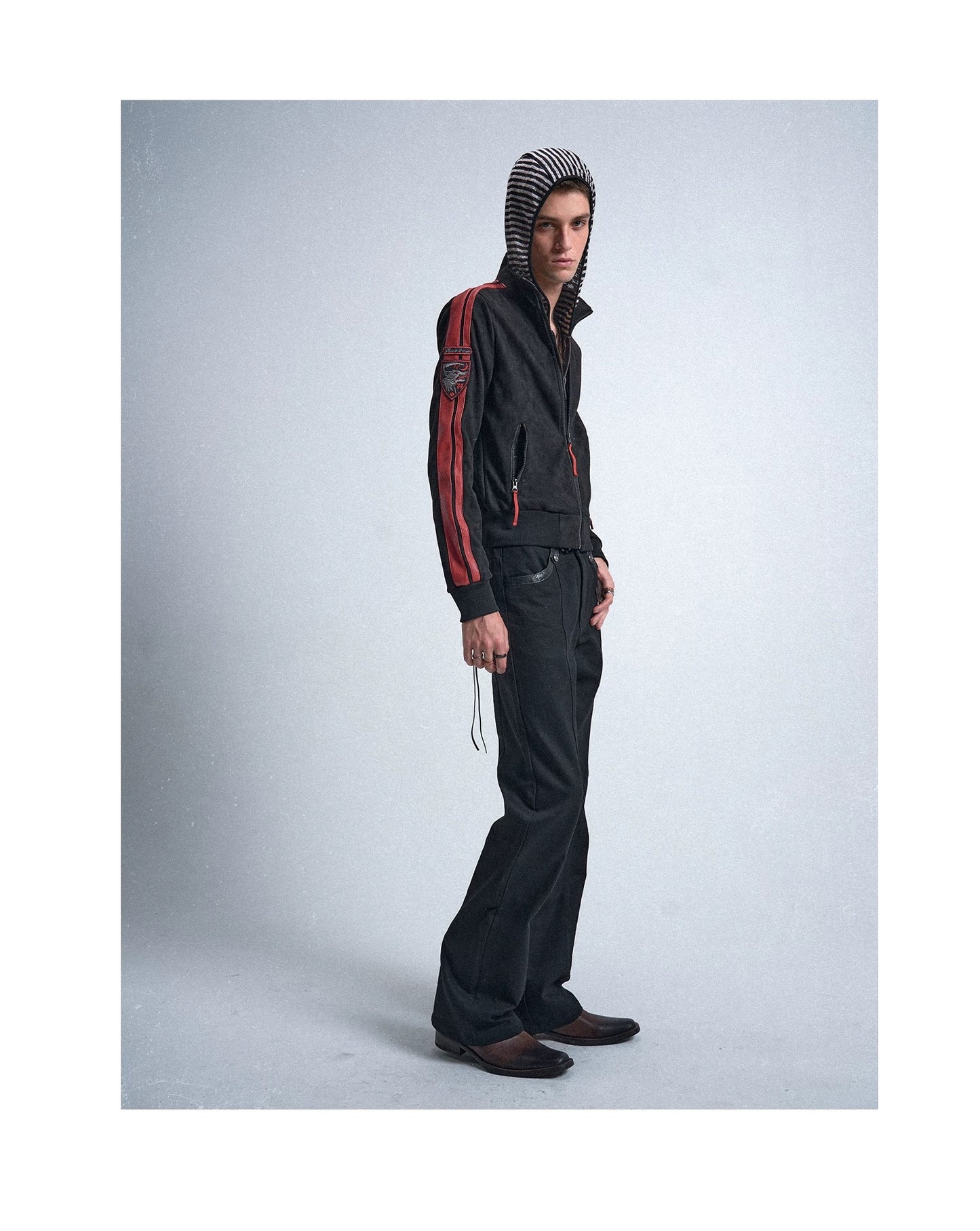 Black Red Patchwork Blood Wolf Suede Jacket