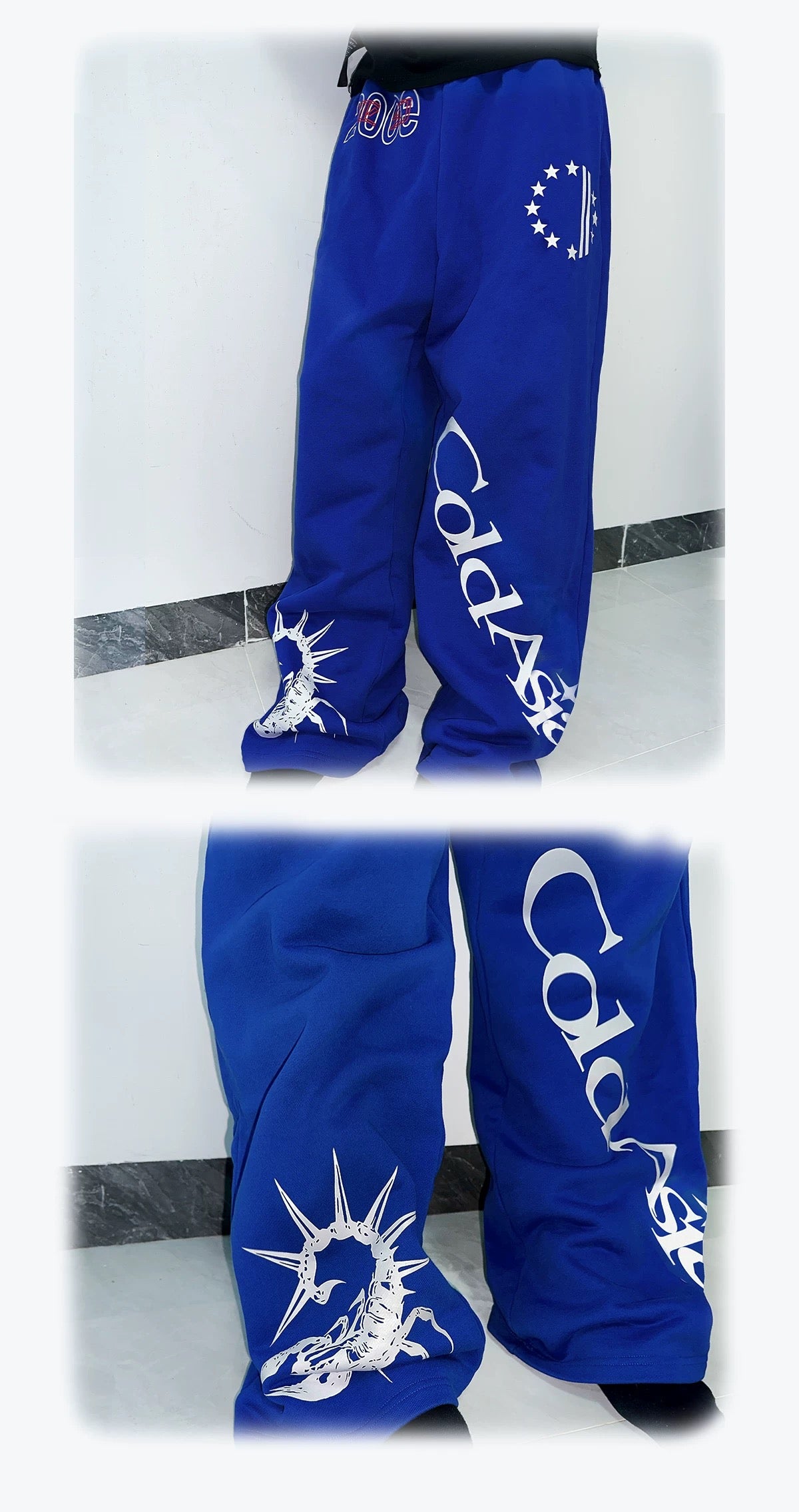 ColdAsia Blue Scorpion Print Loose Sweatpants