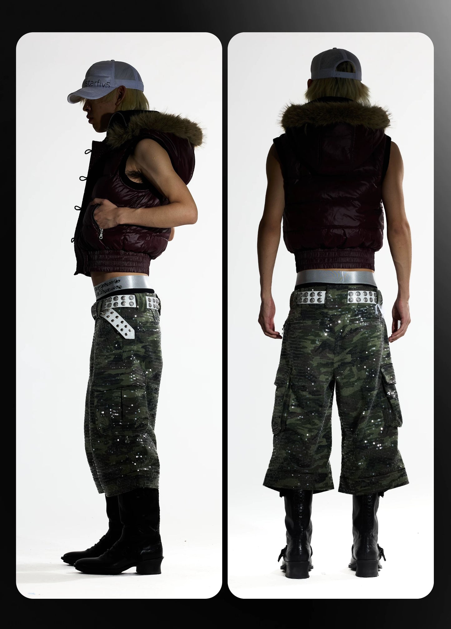 Night Lab 2026 Y2K Purple Fur Collar Puffer Vest - Oversized Vintage Duck Down Gilet