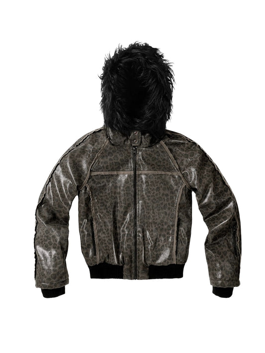 Night Lab 2026 Devil Sequin Leopard Jacket - Vintage Brown Woolen Slim Fit Grunge Coat