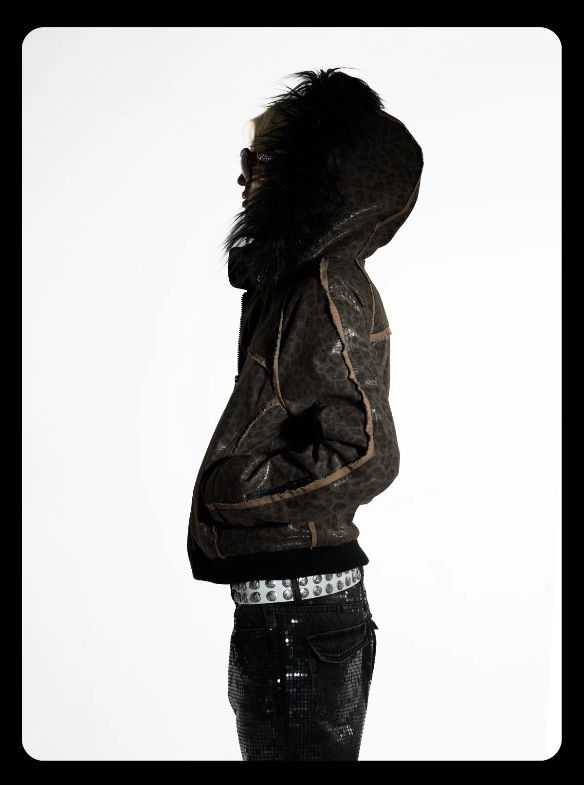 Night Lab 2026 Devil Sequin Leopard Jacket - Vintage Brown Woolen Slim Fit Grunge Coat