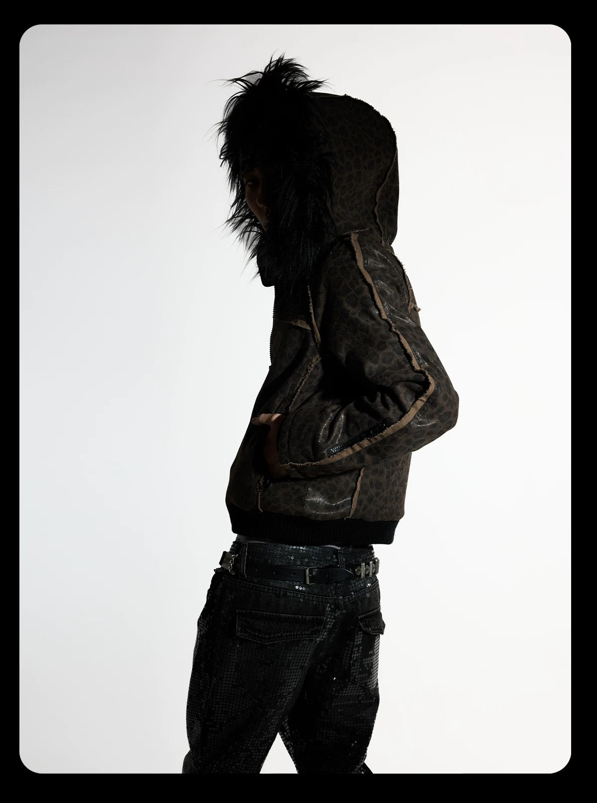 Night Lab 2026 Devil Sequin Leopard Jacket - Vintage Brown Woolen Slim Fit Grunge Coat