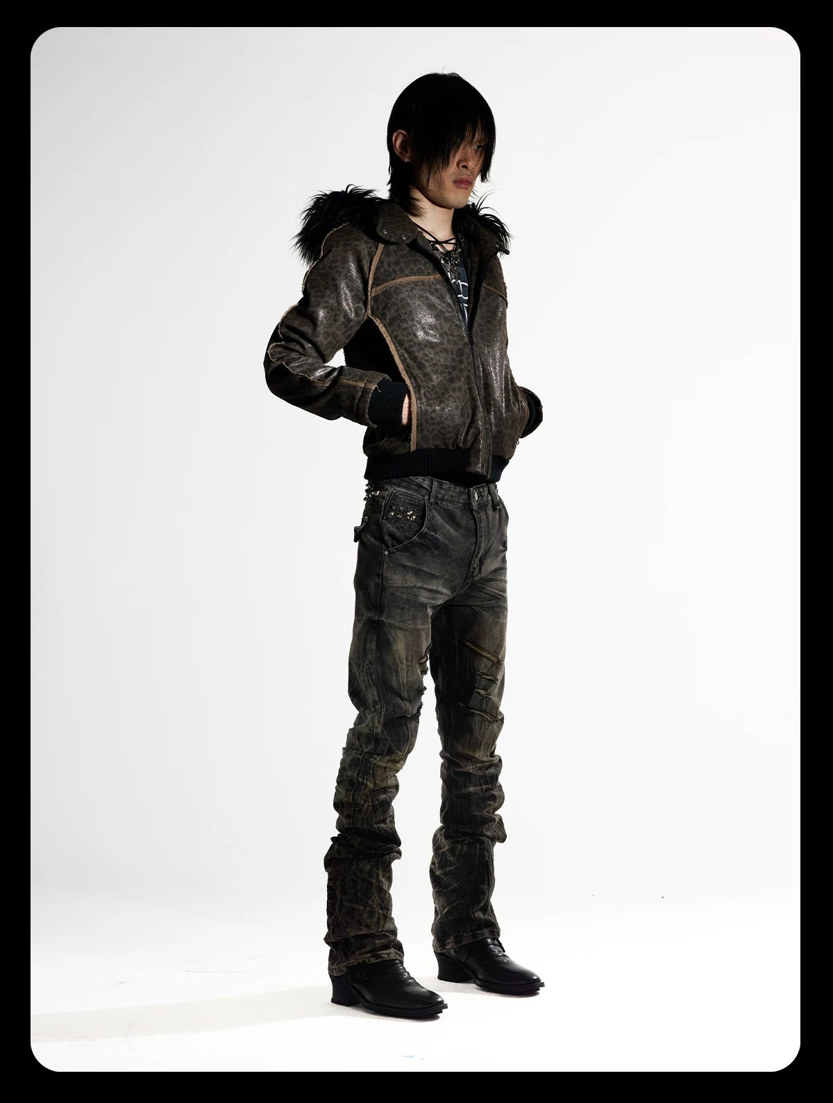 Night Lab 2026 "Banana Cut" Khaki Denim - Vintage Rock Aesthetic Slim Stacked Trousers